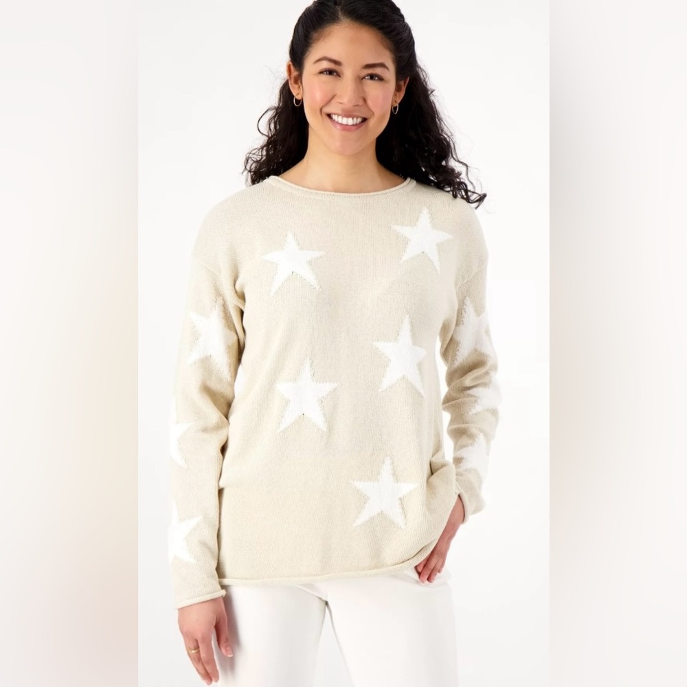 Belle Beach by Kim Gravel Star Pullover Sweater Sandbar XL